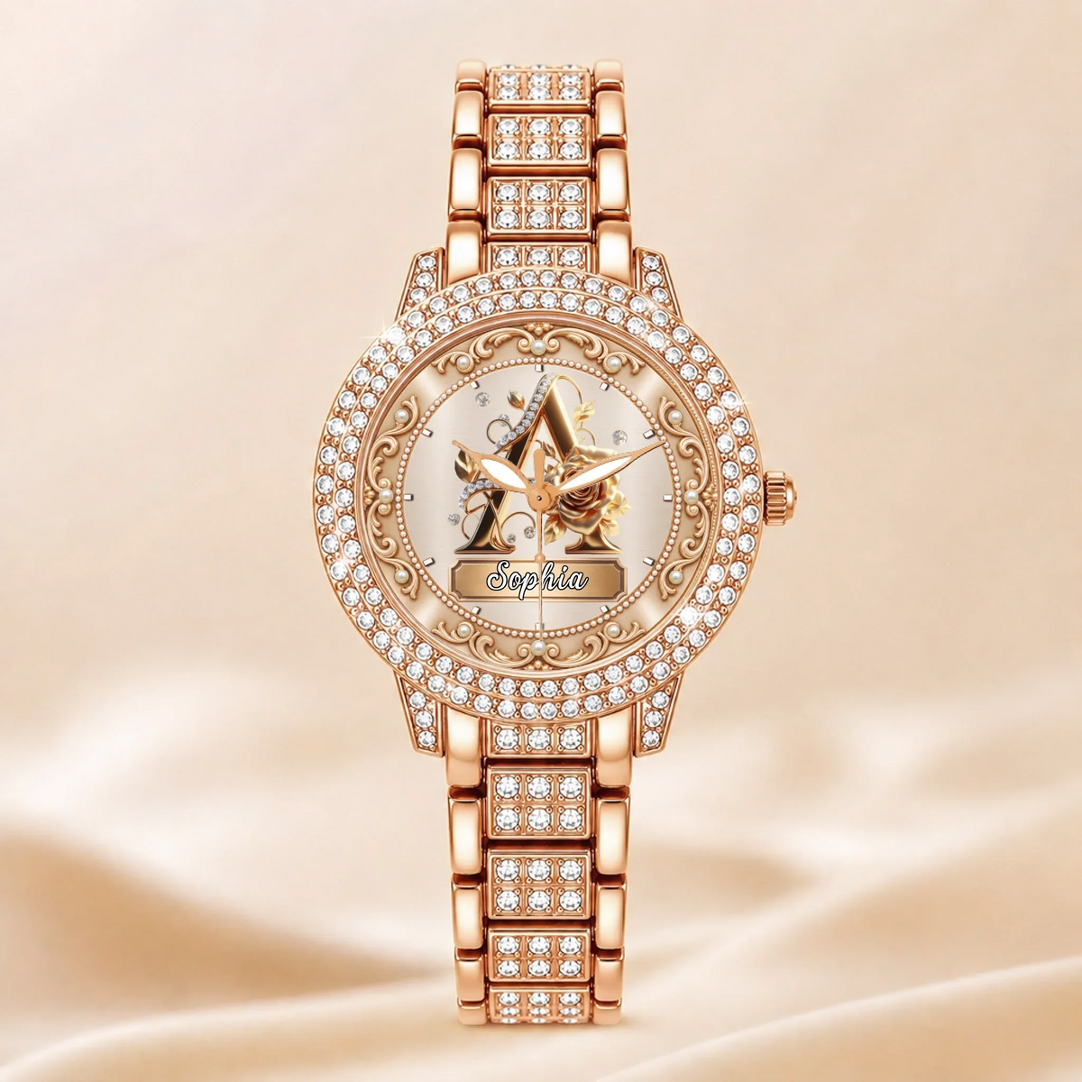 Personalized Pearl & Rose Monogram Watch - Custom Initial & Name Luxury Floral Watch - Elegant Gift