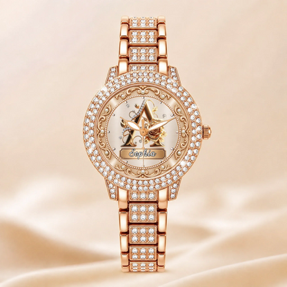 Personalized Pearl & Rose Monogram Watch - Custom Initial & Name Luxury Floral Watch - Elegant Gift