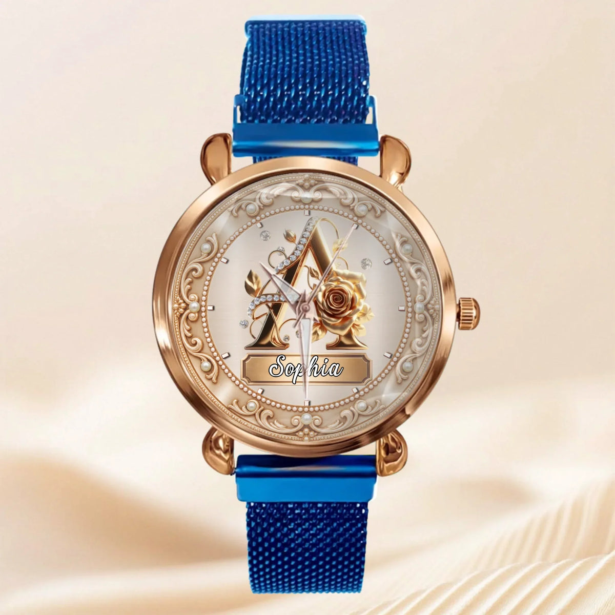 Personalized Pearl & Rose Monogram Watch - Custom Initial & Name Luxury Floral Watch - Elegant Gift