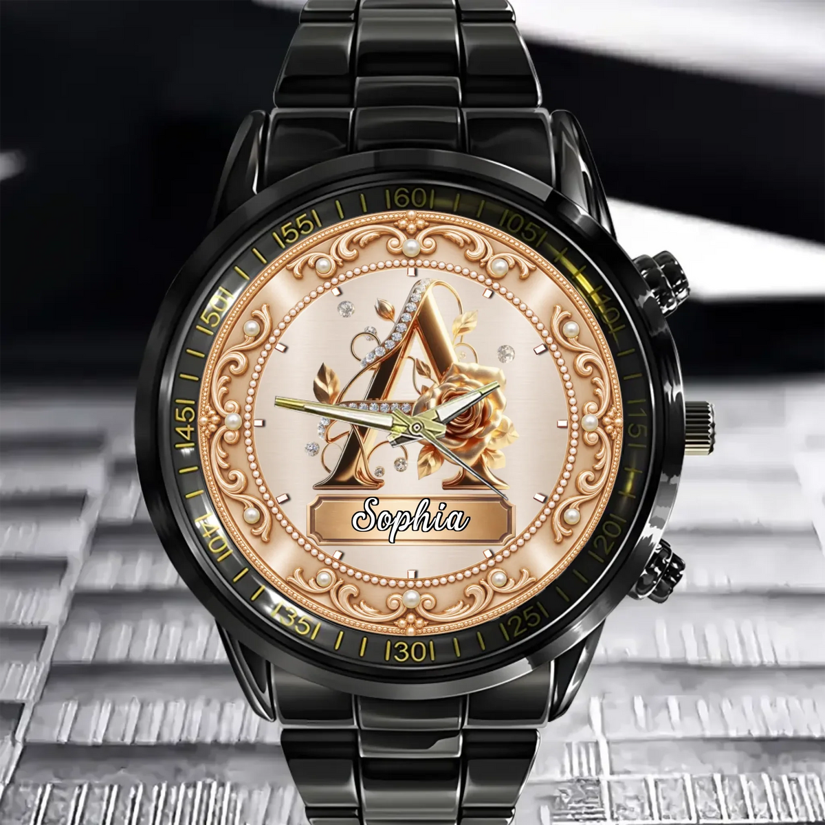 Personalized Pearl & Rose Monogram Watch - Custom Initial & Name Luxury Floral Watch - Elegant Gift