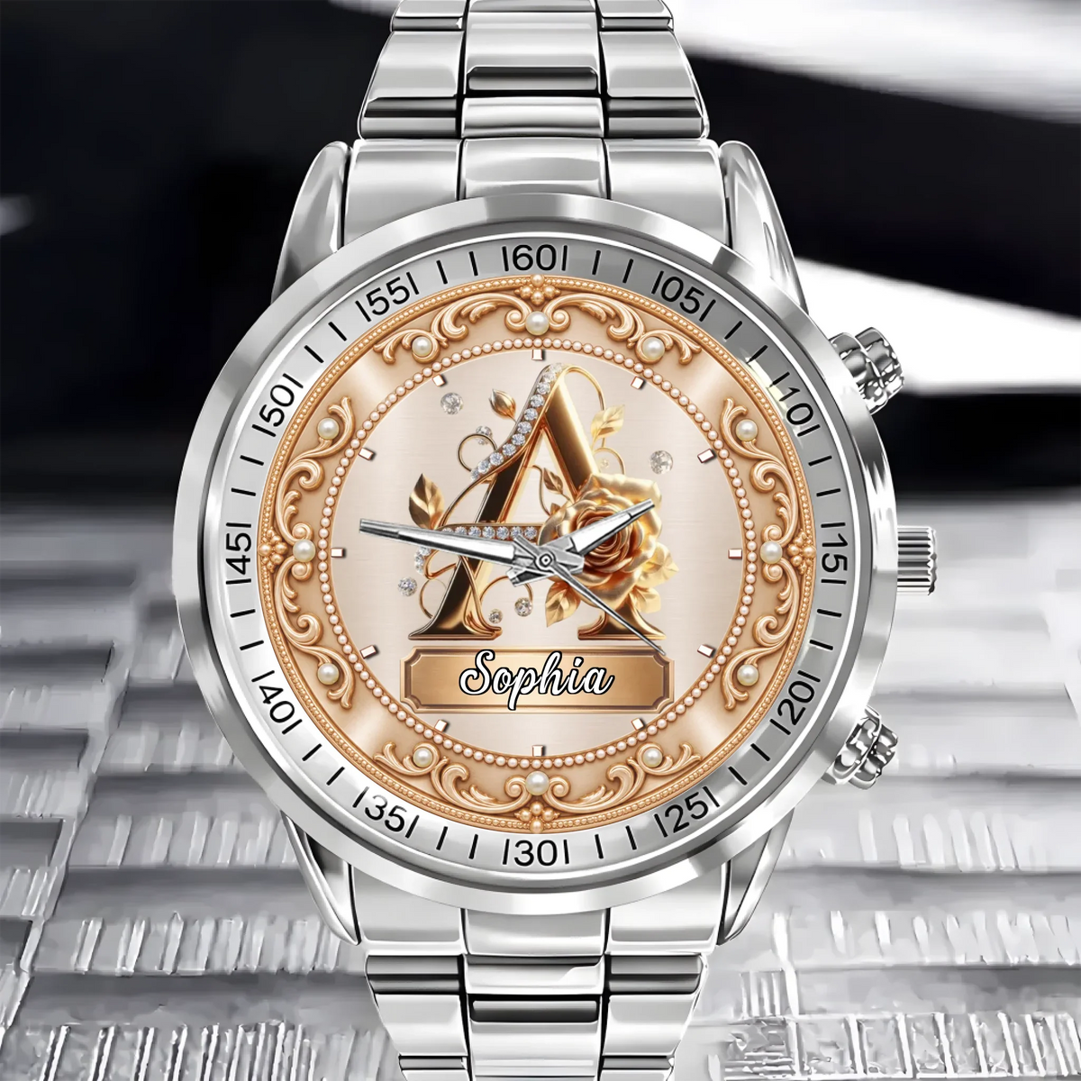 Personalized Pearl & Rose Monogram Watch - Custom Initial & Name Luxury Floral Watch - Elegant Gift