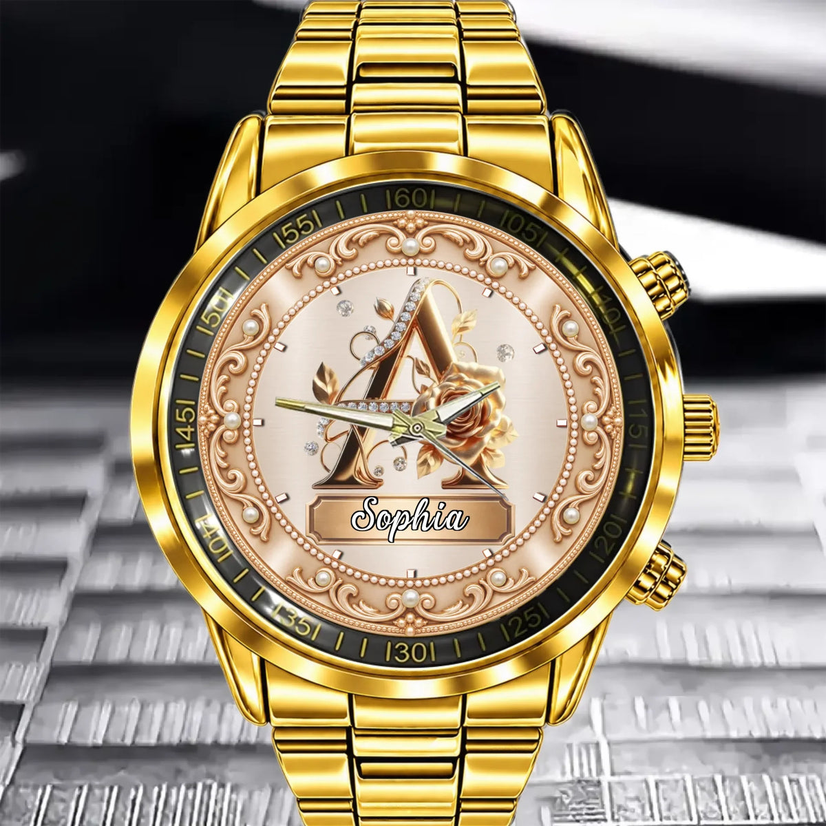 Personalized Pearl & Rose Monogram Watch - Custom Initial & Name Luxury Floral Watch - Elegant Gift