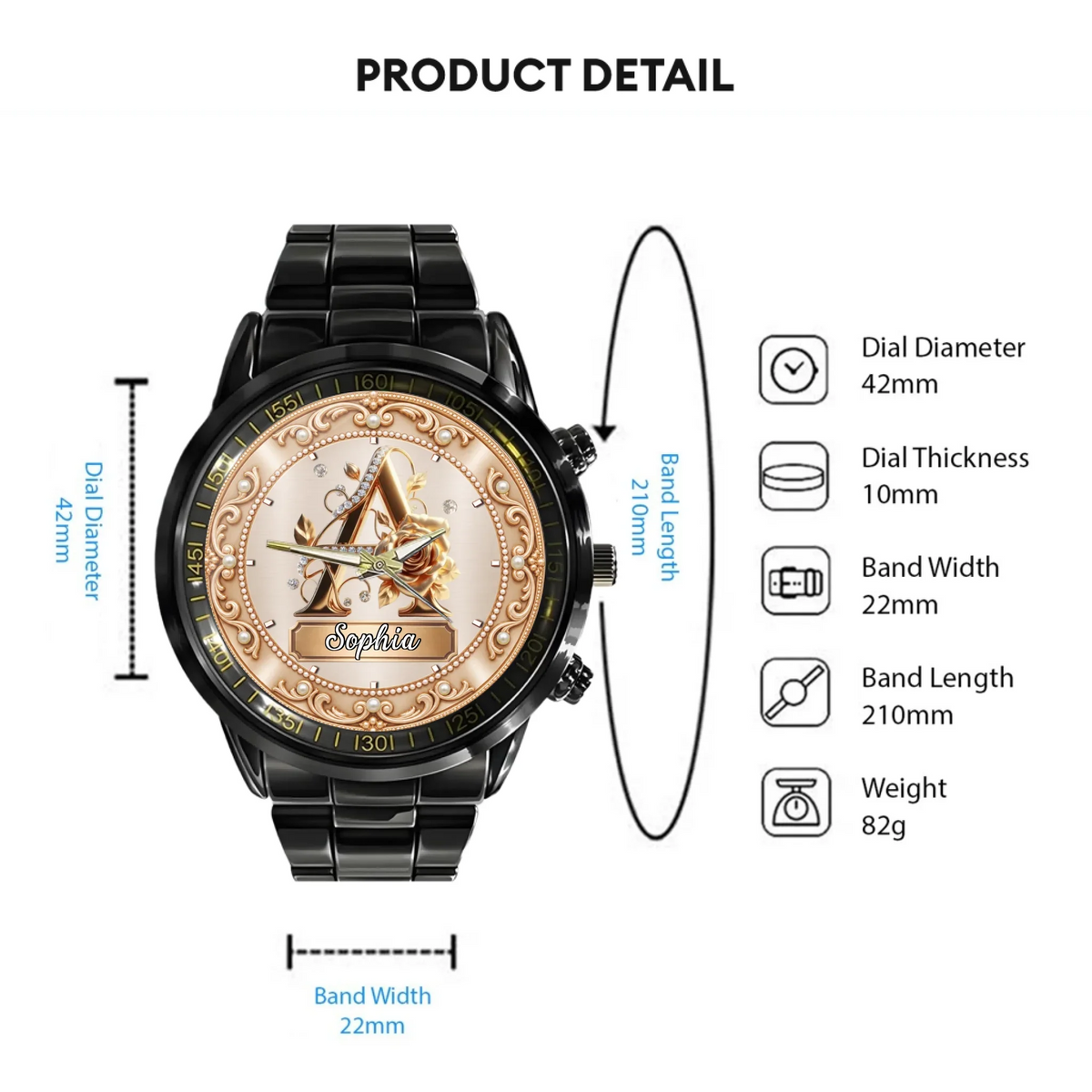 Personalized Pearl & Rose Monogram Watch - Custom Initial & Name Luxury Floral Watch - Elegant Gift