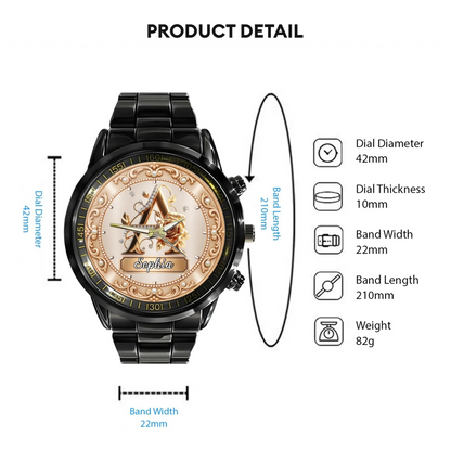 Personalized Pearl & Rose Monogram Watch - Custom Initial & Name Luxury Floral Watch - Elegant Gift