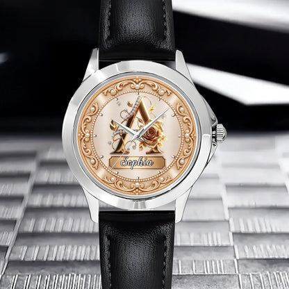 Personalized Pearl & Rose Monogram Watch - Custom Initial & Name Luxury Floral Watch - Elegant Gift