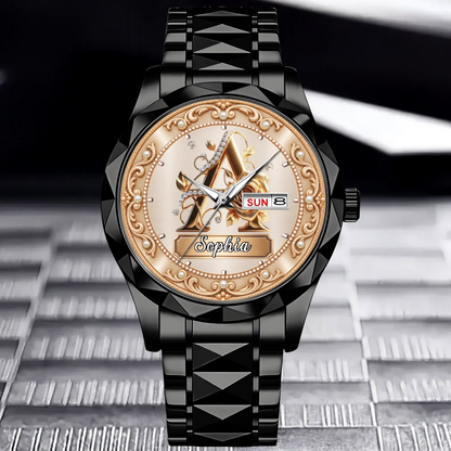 Personalized Pearl & Rose Monogram Watch - Custom Initial & Name Luxury Floral Watch - Elegant Gift