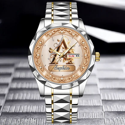 Personalized Pearl & Rose Monogram Watch - Custom Initial & Name Luxury Floral Watch - Elegant Gift