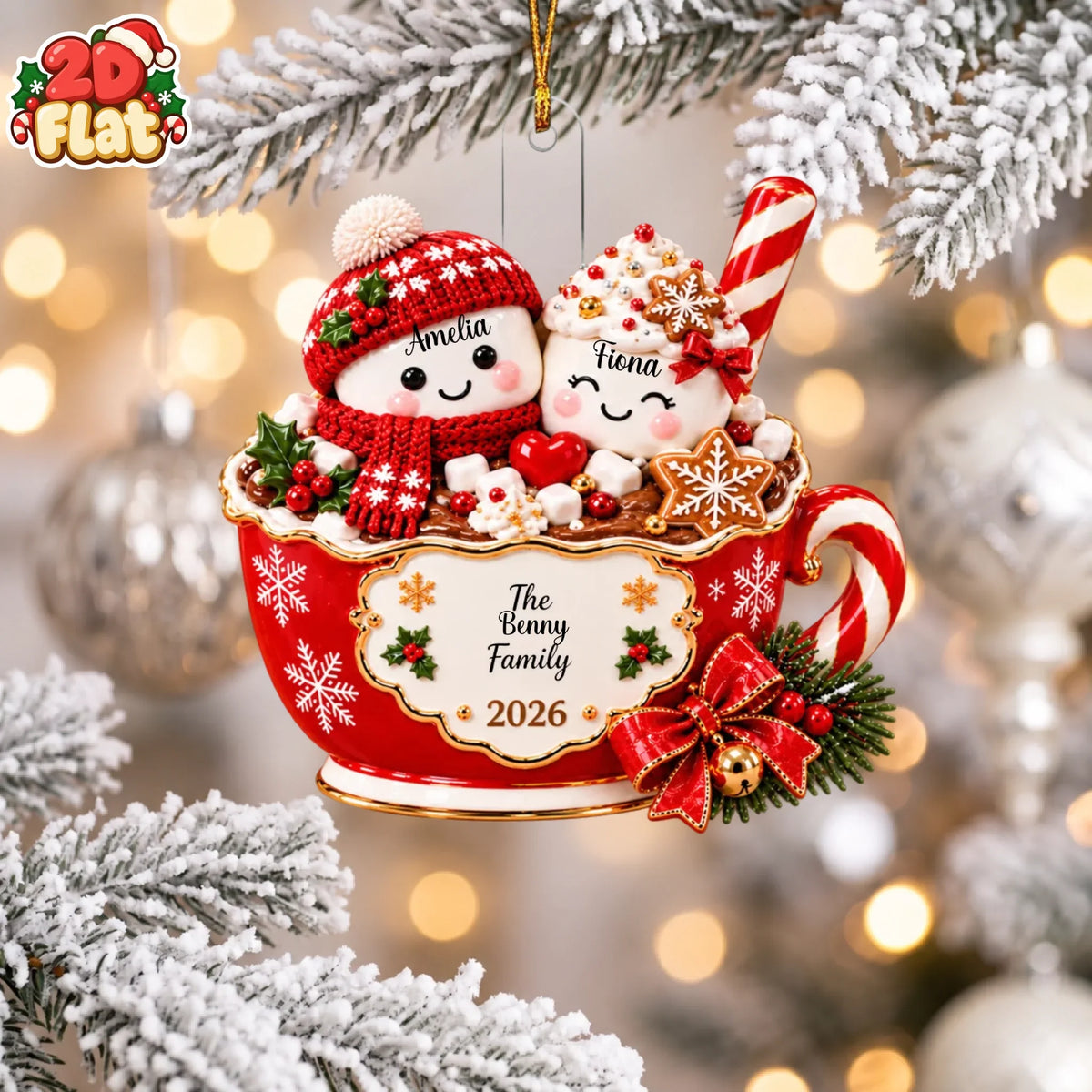 Personalized Cocoa Marshmallow Family Flat 2D Acrylic Ornament-Gift For Family
