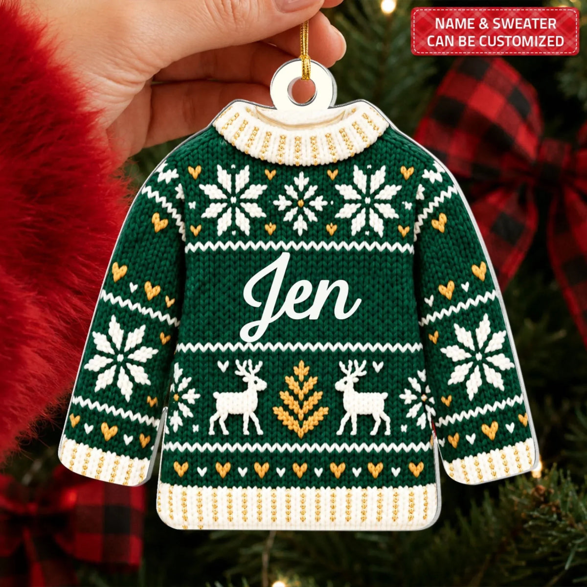 Christmas Sweater - Personalized Custom Shape Mica Ornament - Christmas Gift For Family, Friends