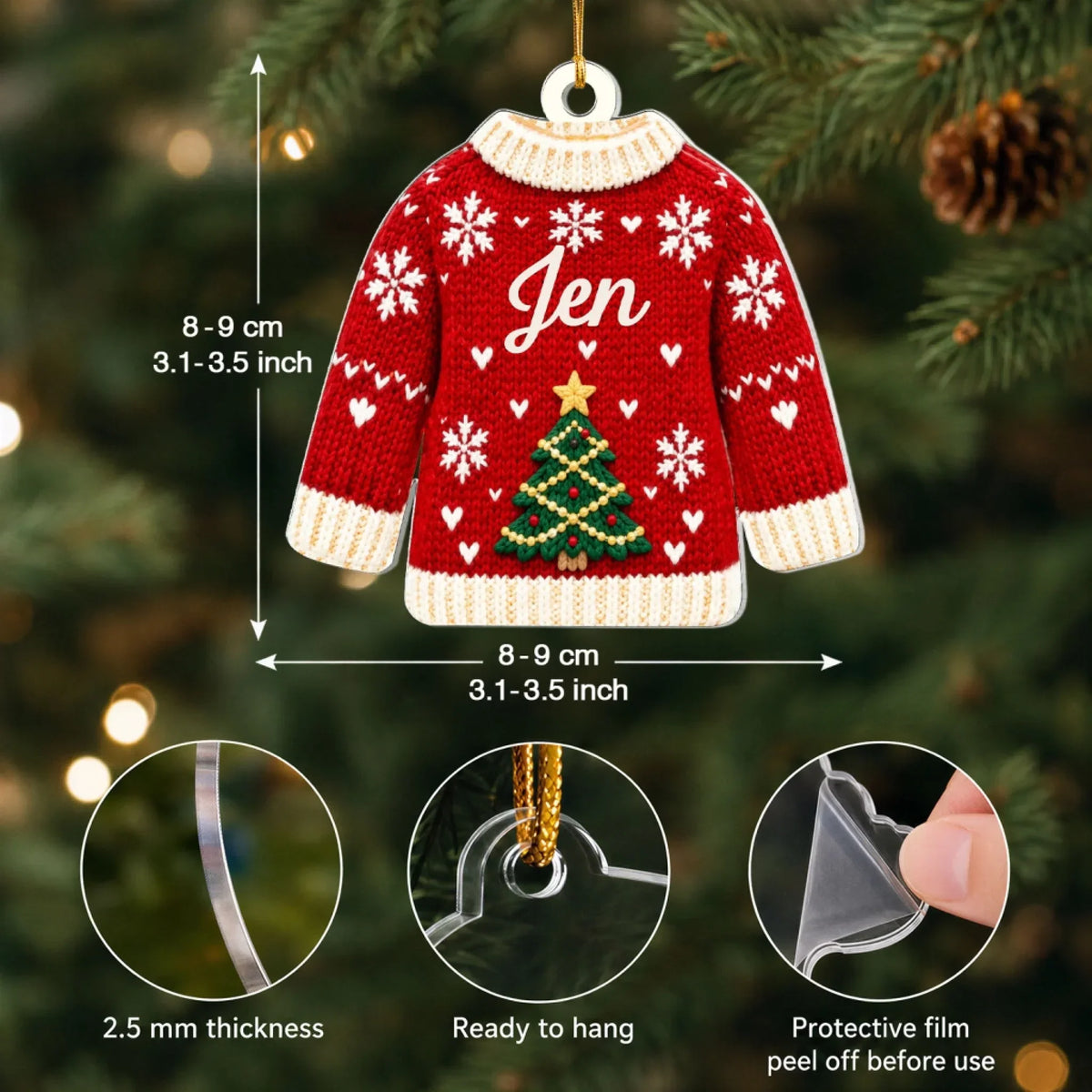 Christmas Sweater - Personalized Custom Shape Mica Ornament - Christmas Gift For Family, Friends