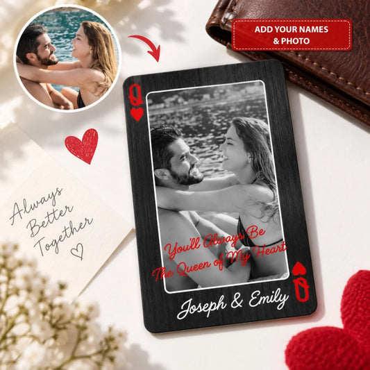 The Queen of My Heart - Personalized Aluminum Wallet Card - Memorial Christmas Gift For Couple, Lover