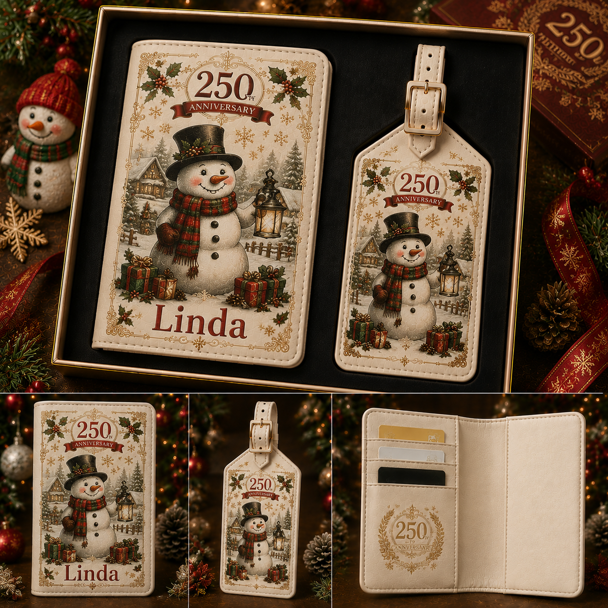 Personalized 250th Anniversary Christmas Passport Holder &amp; Luggage Tag Gift