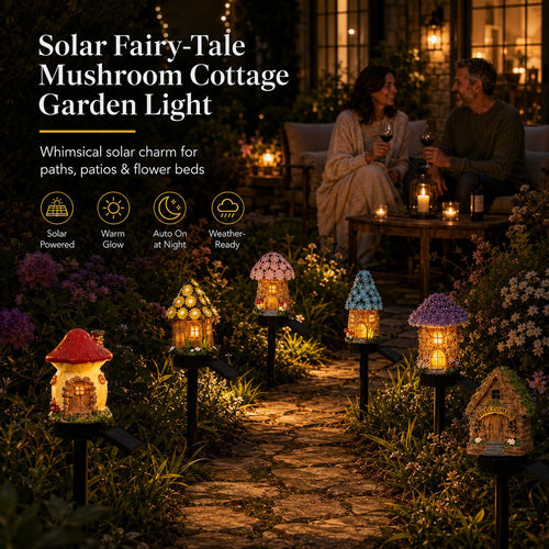 🍄Solar Fairy Tale Mushroom Cottage Garden Light – Whimsical Warm Glow for Paths, Patios & Flower Beds🌙(Buy More Save More)
