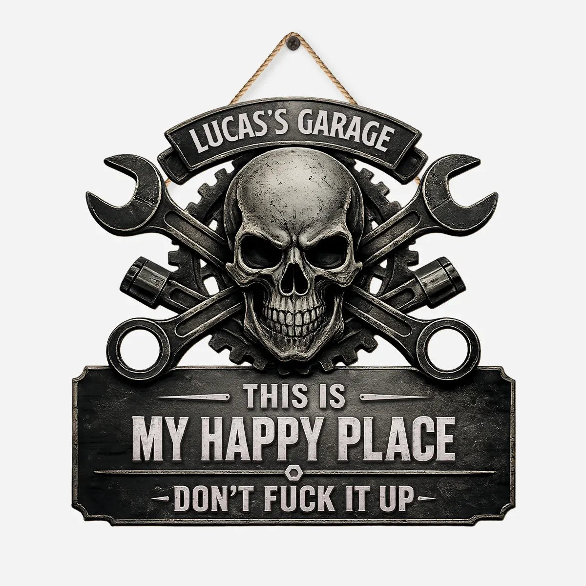 This Is My Happy Place Skull Garage Wood Sign - Personalized Gifts for Him