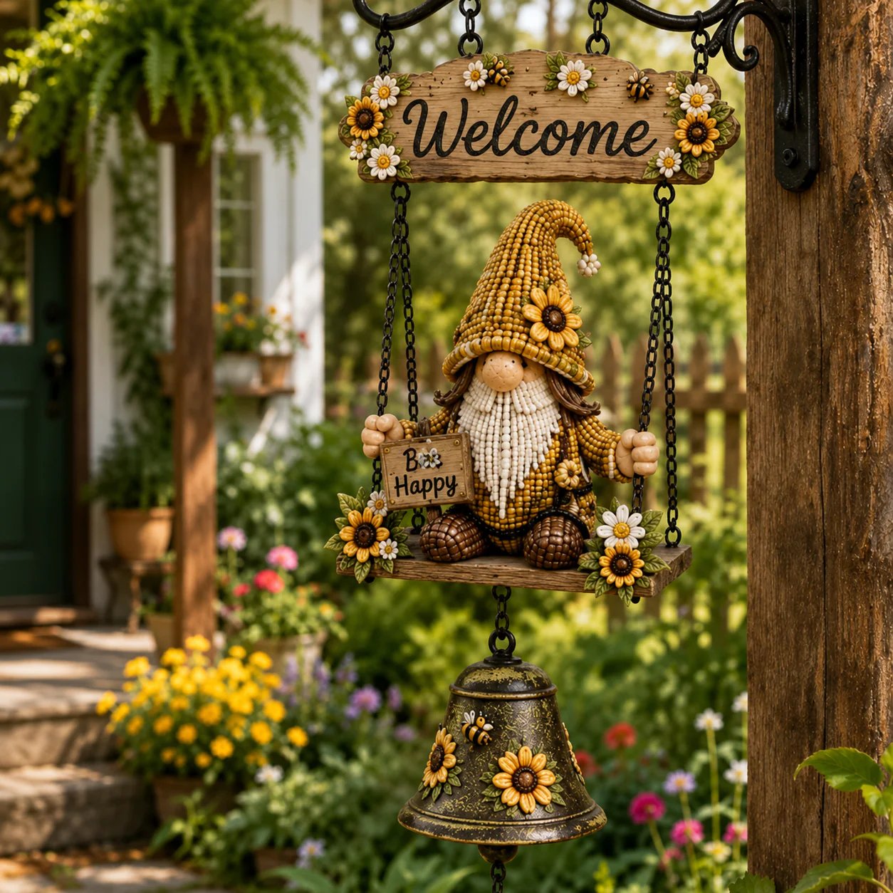 🔥50% OFF TODAY ONLY – Rustic Garden Gnome Bell Outdoor Decor 🐞🌼