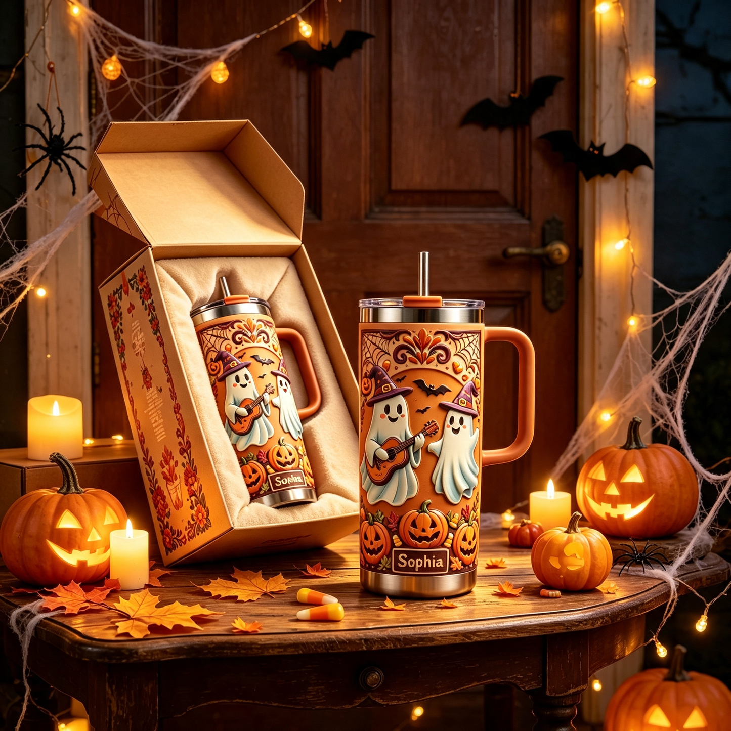 👻🎃Personalized Halloween Ghost Guitar 40oz Tumbler with Handle