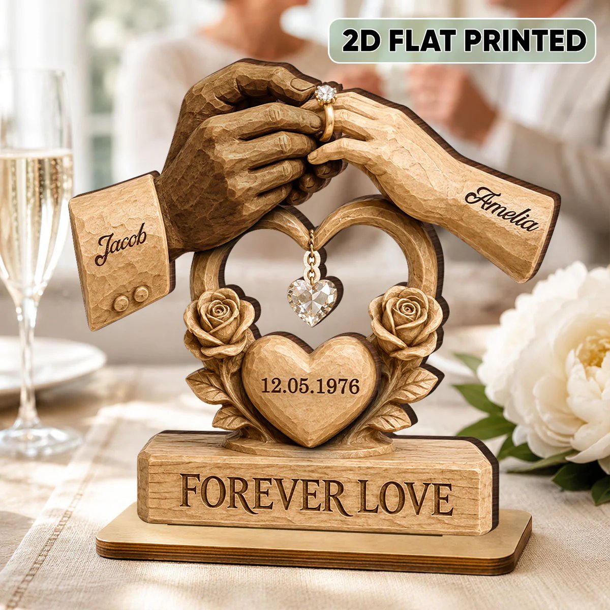 Couple Wedding Keepsake, Anniversary Gift - Personalized 2-Layered Wooden Plaque - Heartfelt Gift for Him, for Her