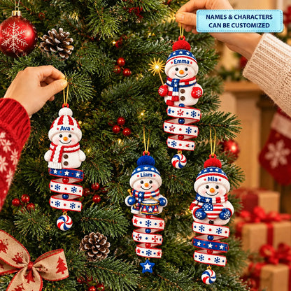 Patriotic Snowman - Personalized Custom Shape Mica Ornament - Christmas Gift For Kids, Family