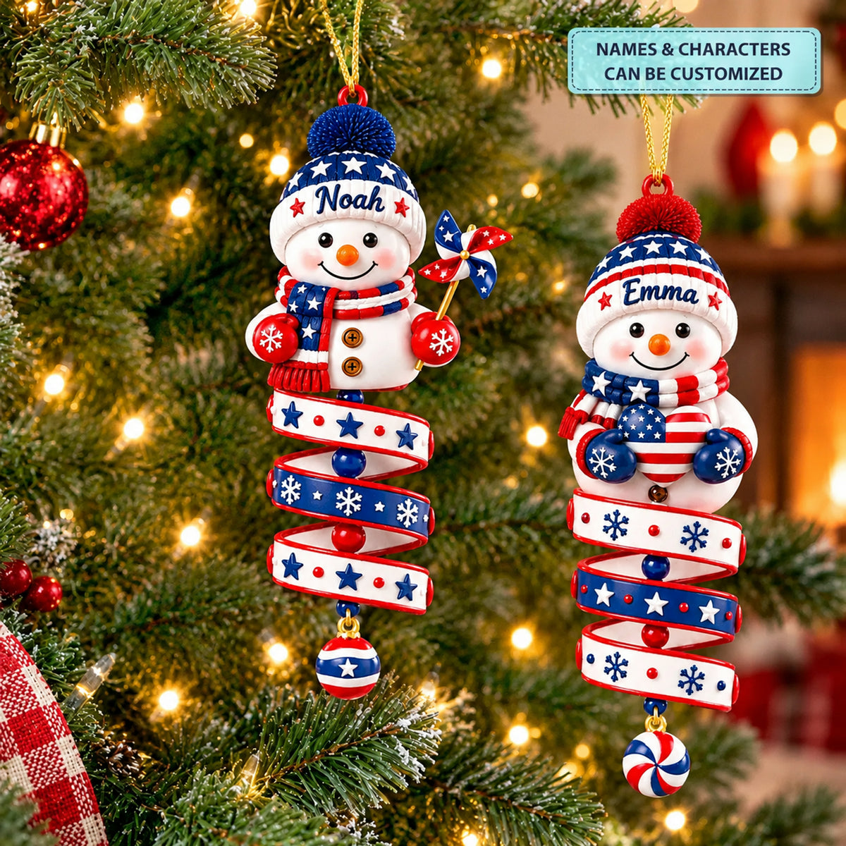 Patriotic Snowman - Personalized Custom Shape Mica Ornament - Christmas Gift For Kids, Family
