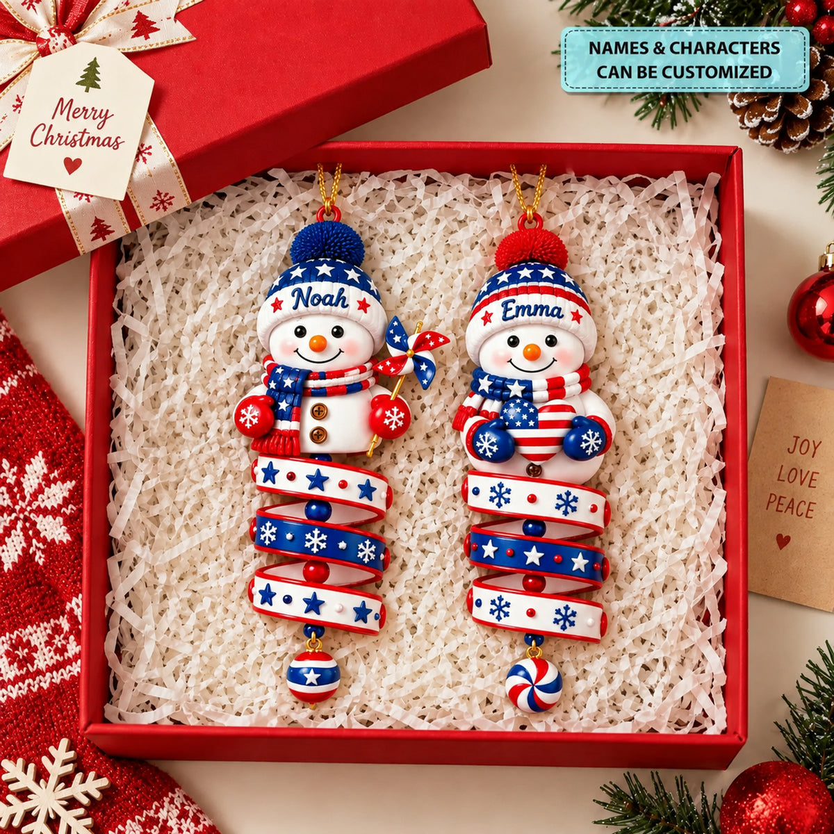 Patriotic Snowman - Personalized Custom Shape Mica Ornament - Christmas Gift For Kids, Family