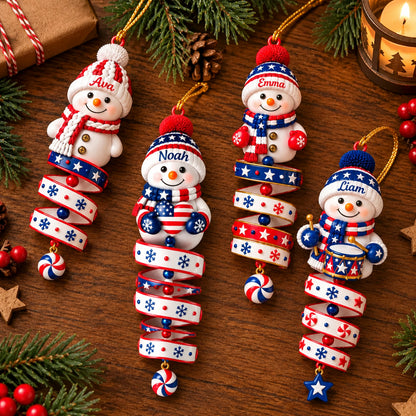 Patriotic Snowman - Personalized Custom Shape Mica Ornament - Christmas Gift For Kids, Family