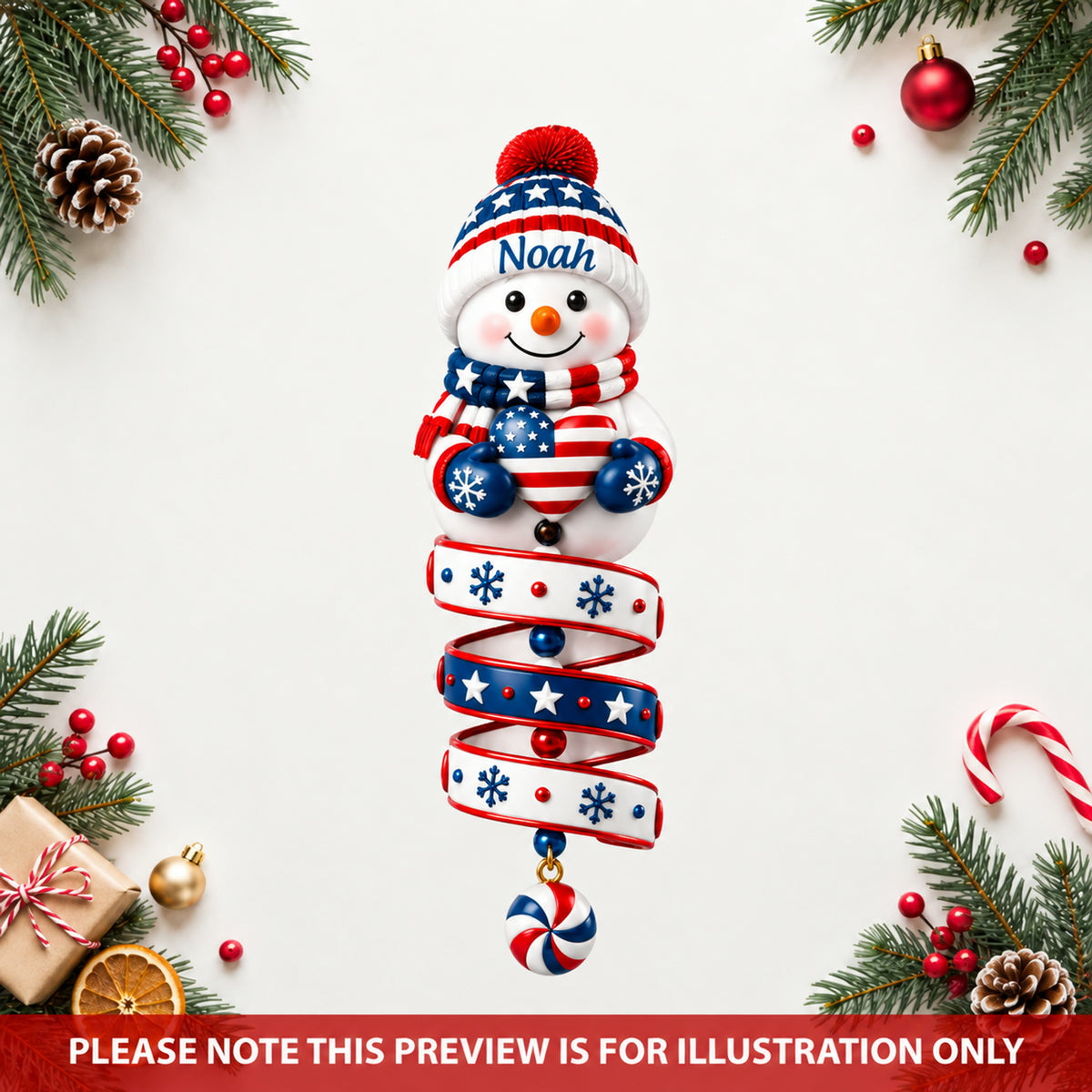 Patriotic Snowman - Personalized Custom Shape Mica Ornament - Christmas Gift For Kids, Family