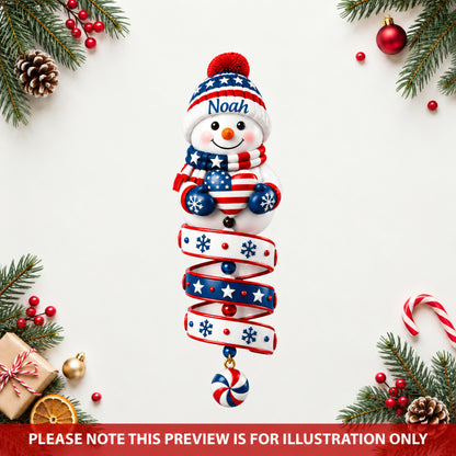 Patriotic Snowman - Personalized Custom Shape Mica Ornament - Christmas Gift For Kids, Family