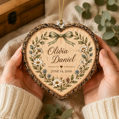 Personalized Wedding Heart Ornament – Custom Name & Date Couple Keepsake Gift