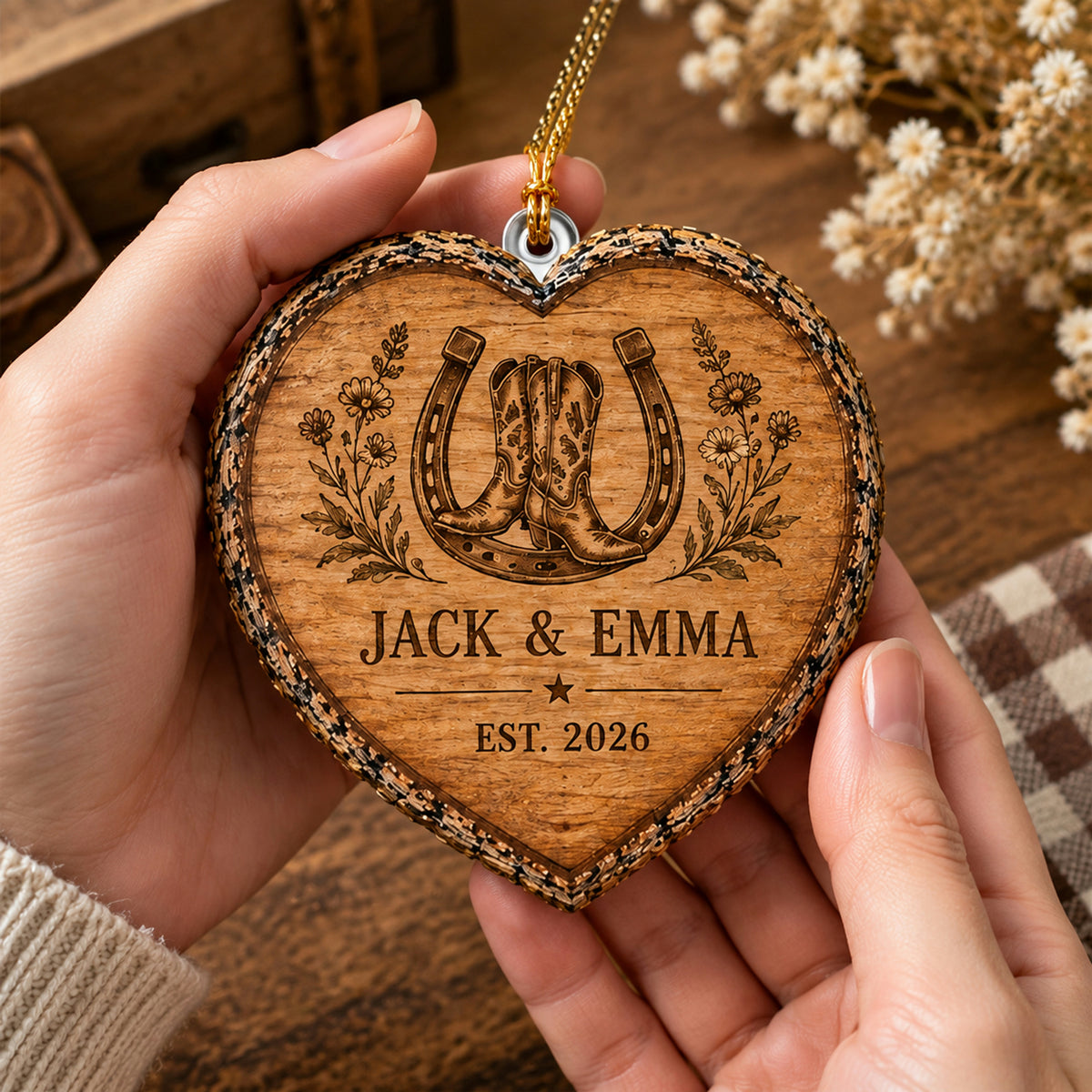 Personalized Wedding Heart Ornament – Custom Name & Date Couple Keepsake Gift