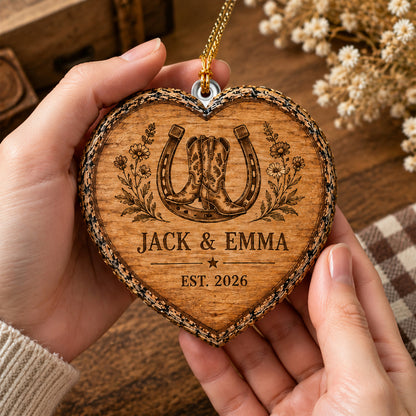 Personalized Wedding Heart Ornament – Custom Name & Date Couple Keepsake Gift