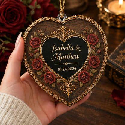 Personalized Wedding Heart Ornament – Custom Name & Date Couple Keepsake Gift