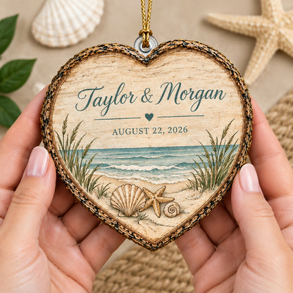 Personalized Wedding Heart Ornament – Custom Name & Date Couple Keepsake Gift