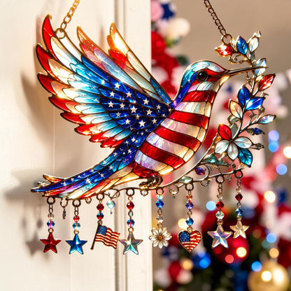 Charm Patriotic Hummingbird - Acrylic Window Hanging Suncatcher - 250th Anniversary Gift
