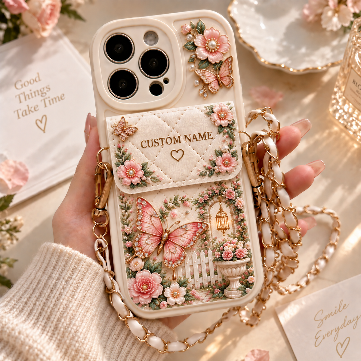🌸 Personalized Garden Phone Case – Custom Name Floral Crossbody Case