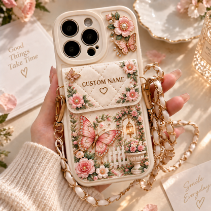 🌸 Personalized Garden Phone Case – Custom Name Floral Crossbody Case
