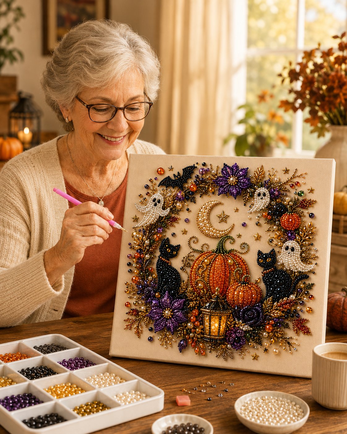 💥 Last Day 49% OFF – 👻✨ Halloween Pearl Art DIY Kit – Turn Tiny Pearls into Spooky-Cute Magic
