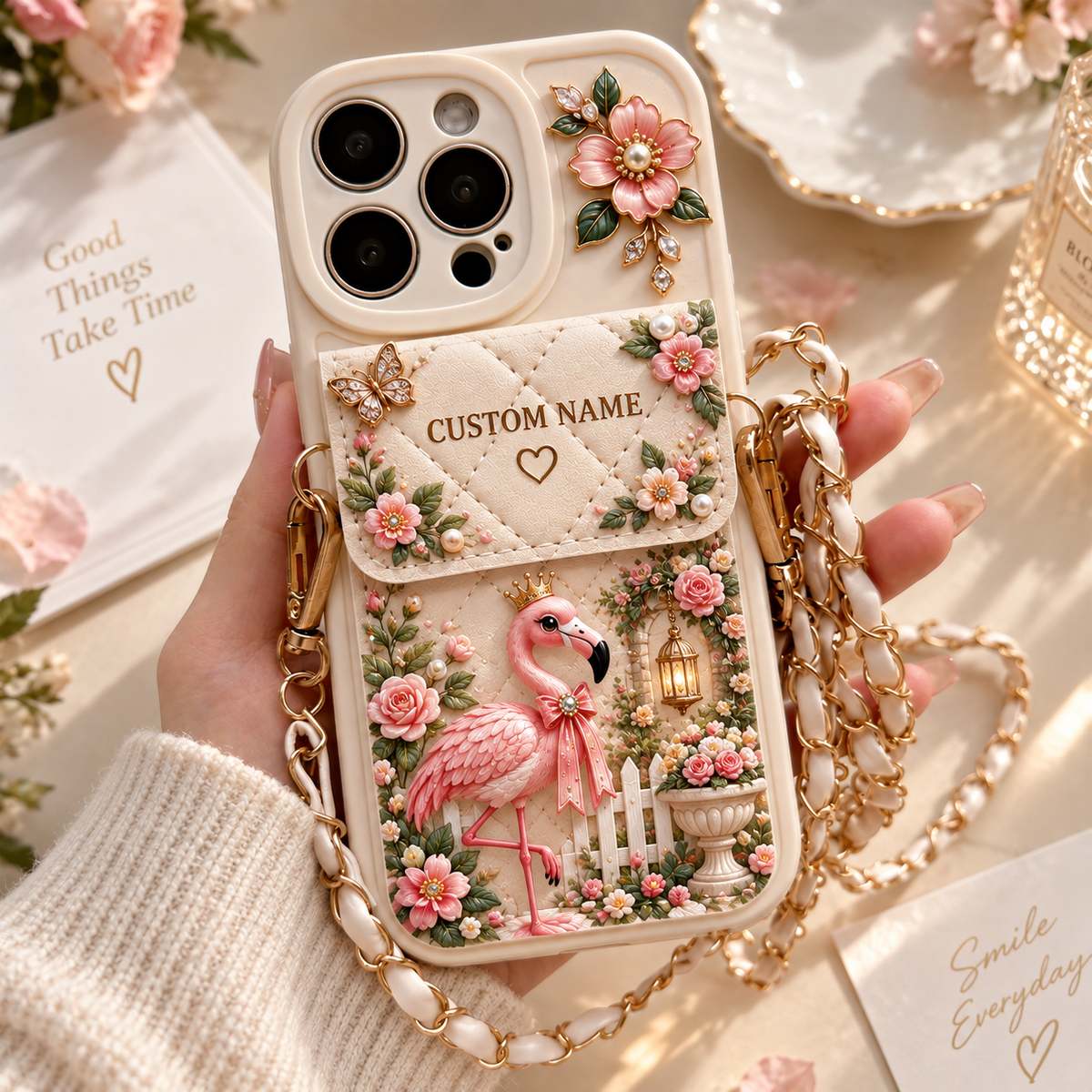 🌸 Personalized Garden Phone Case – Custom Name Floral Crossbody Case