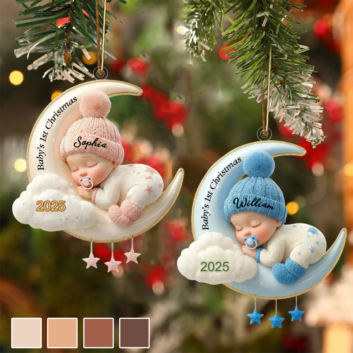 Custom Baby's First Christmas Ornament, Moon Acrylic Keepsake