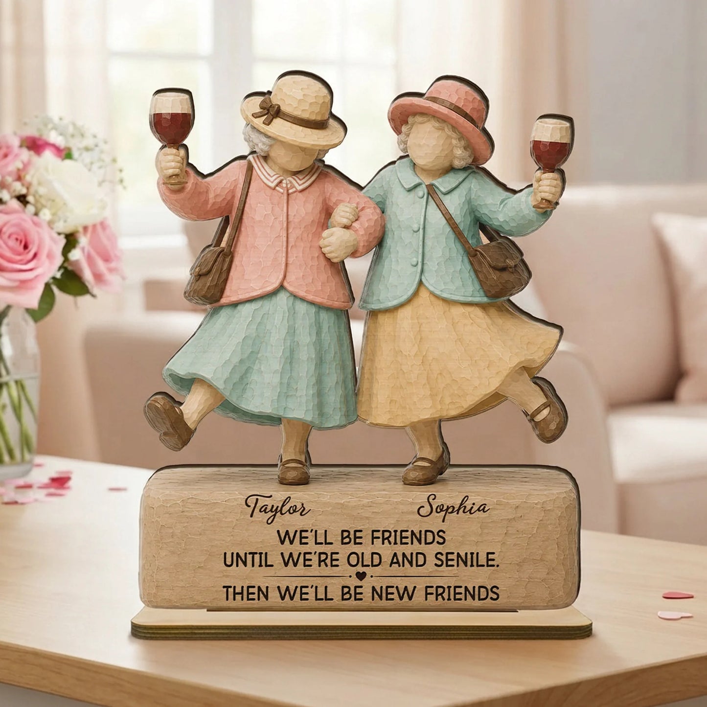 Personalized Old Friends Quote Wooden Plaque, Heartwarming Unique Creative Gift for Her