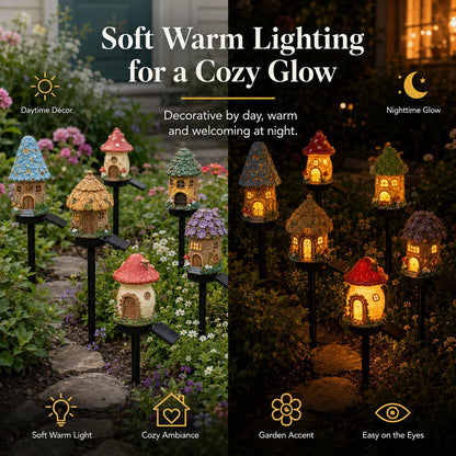 🍄Solar Fairy Tale Mushroom Cottage Garden Light – Whimsical Warm Glow for Paths, Patios & Flower Beds🌙(Buy More Save More)