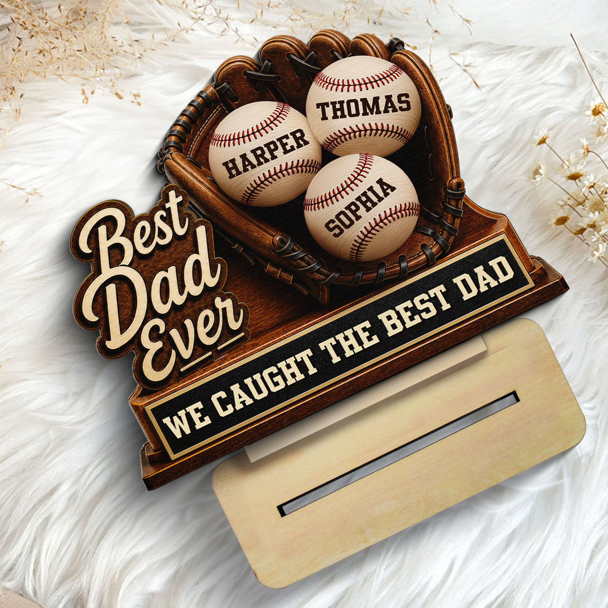We Caught The Best Dad Baseball Glove - Personalized 2-Layered Wooden Plaque - Happy Father's Day For Baseball Dad
