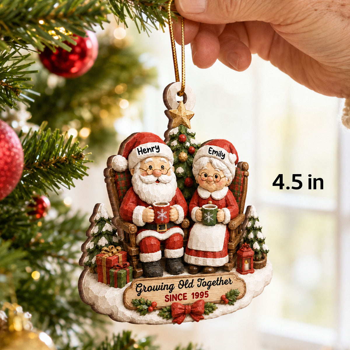 Rustic Vintage Santa Couple Growing Old Together - Personalized Ornament - Christmas Gift For Couple