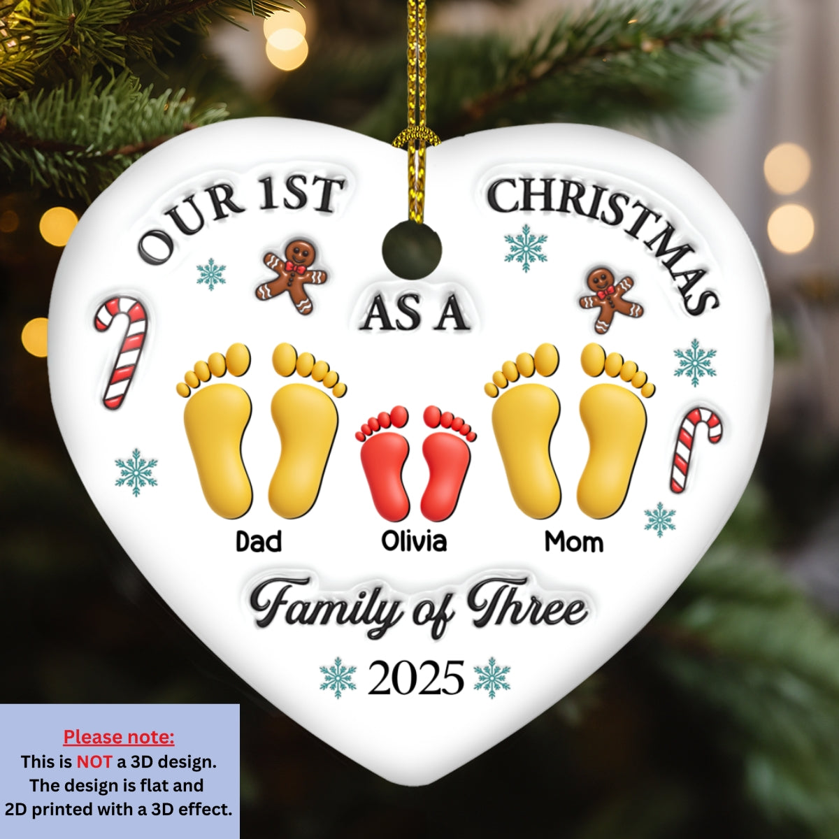 Custom Family First Christmas Ornament - Personalized Heart Ceramic Ornament