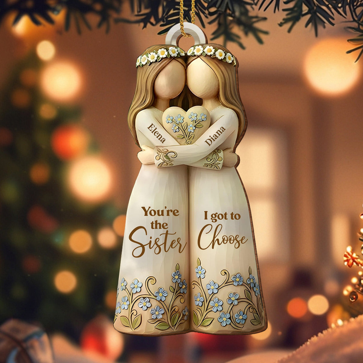 You're The Sister I Got To Choose With Flowers - Personalized Custom Wood Ornament, Custom Shaped