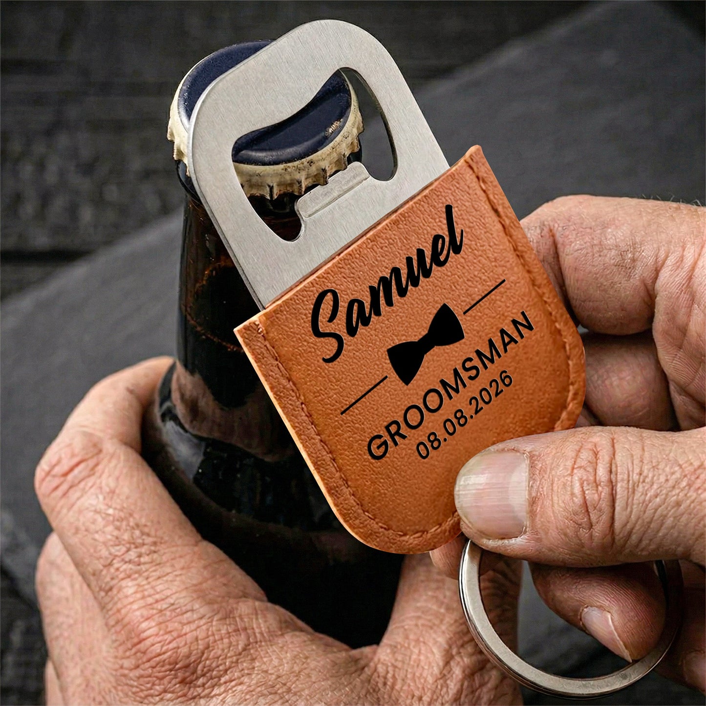 Beer Bottle Opener Wedding Gift For Groomsman, Best Man - Personalized Keychain