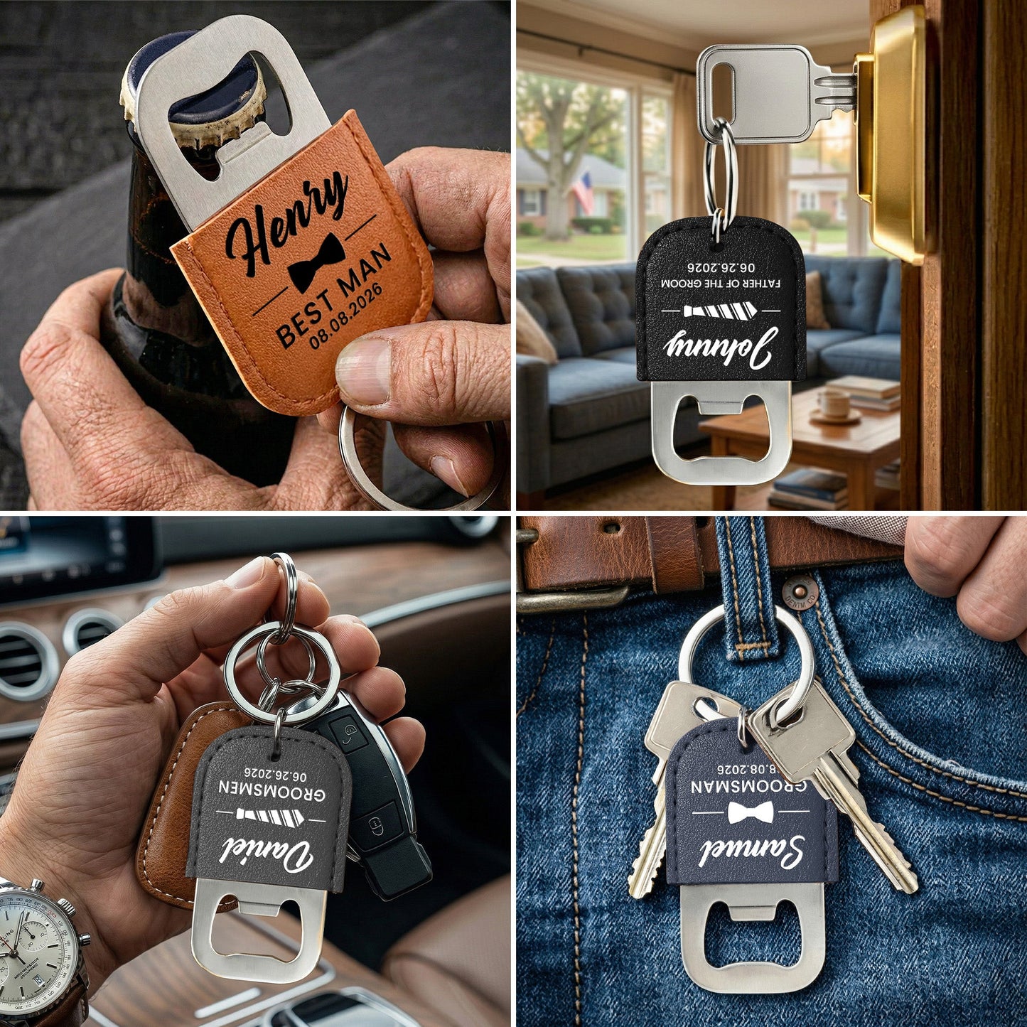 Beer Bottle Opener Wedding Gift For Groomsman, Best Man - Personalized Keychain