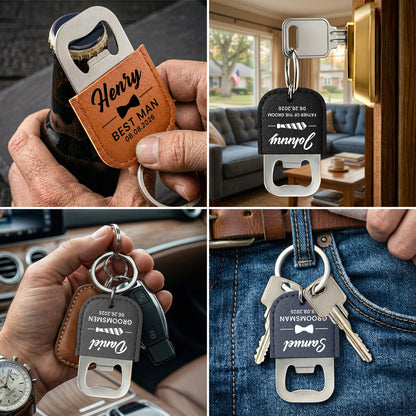 Beer Bottle Opener Wedding Gift For Groomsman, Best Man - Personalized Keychain