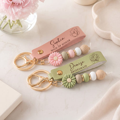Bridesmaid Gift Custom Name & Birth Flower Wedding Gifts For Bridesmaid, BFF - Personalized Keychain