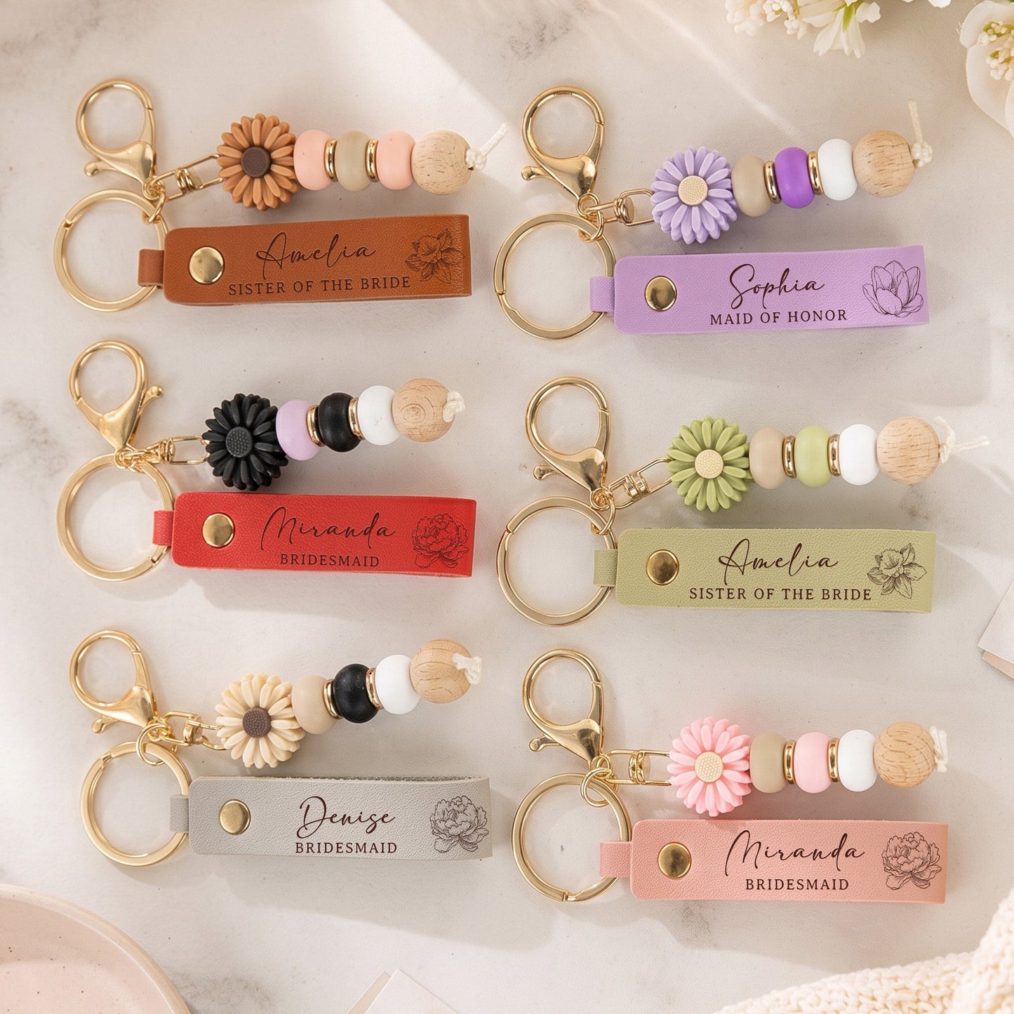 Bridesmaid Gift Custom Name & Birth Flower Wedding Gifts For Bridesmaid, BFF - Personalized Keychain