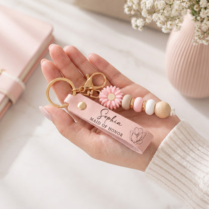 Bridesmaid Gift Custom Name & Birth Flower Wedding Gifts For Bridesmaid, BFF - Personalized Keychain